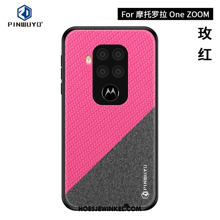 Motorola One Zoom Hoesje Blauw Mobiele Telefoon Canvas, Motorola One Zoom Hoesje Patroon Dun