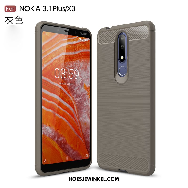 Nokia 3.1 Plus Hoesje Grijs Trend Siliconen, Nokia 3.1 Plus Hoesje Mobiele Telefoon Zacht