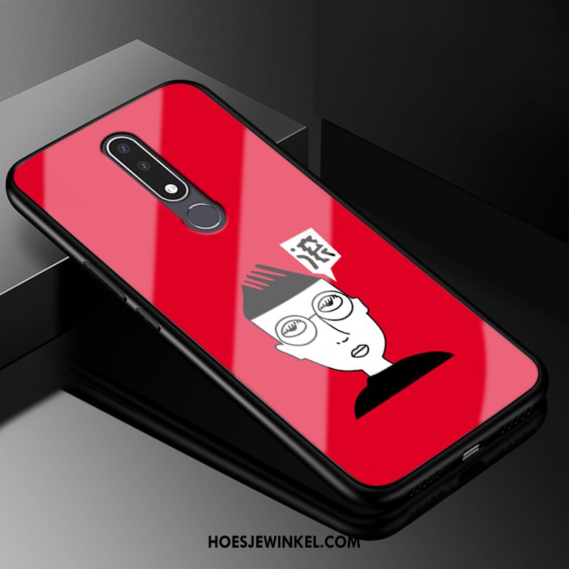 Nokia 3.1 Plus Hoesje Lovers Siliconen Glas, Nokia 3.1 Plus Hoesje Hoes Rood