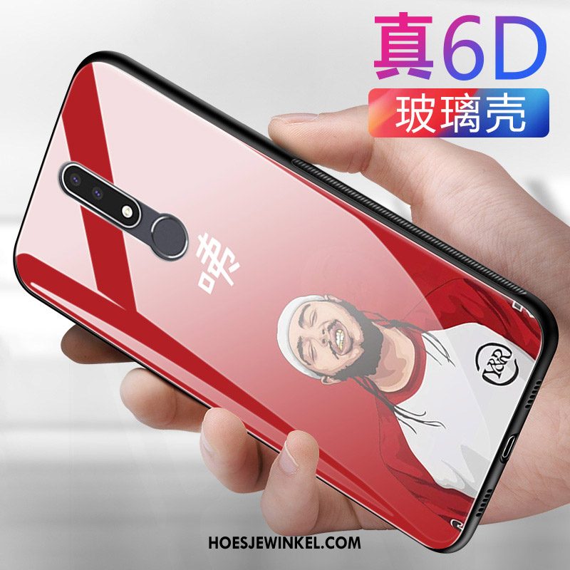 Nokia 3.1 Plus Hoesje Lovers Spotprent Rood, Nokia 3.1 Plus Hoesje Glas Mooie