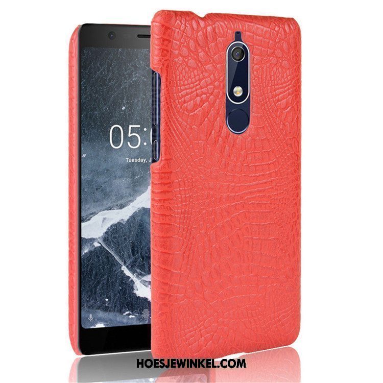 Nokia 5.1 Hoesje Hard Krokodil Anti-fall, Nokia 5.1 Hoesje Leer Bescherming Orange