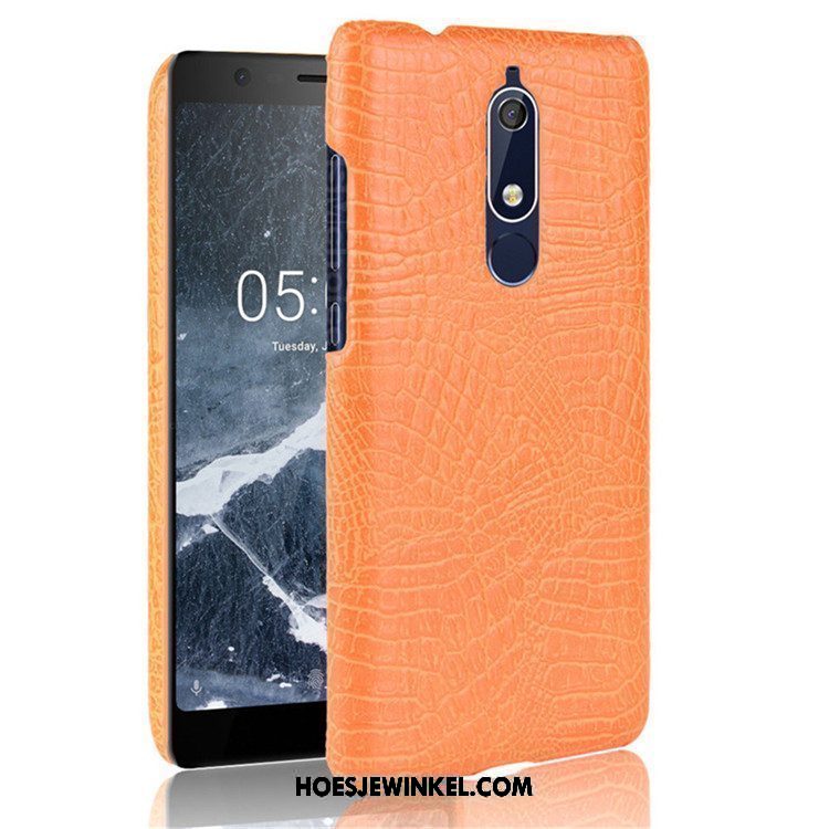 Nokia 5.1 Hoesje Hard Krokodil Anti-fall, Nokia 5.1 Hoesje Leer Bescherming Orange