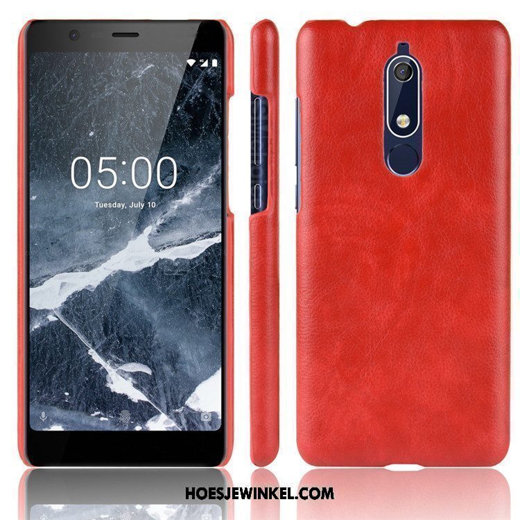 Nokia 5.1 Hoesje Soort Aziatische Vrucht Hoes Hard, Nokia 5.1 Hoesje Leer Patroon Braun