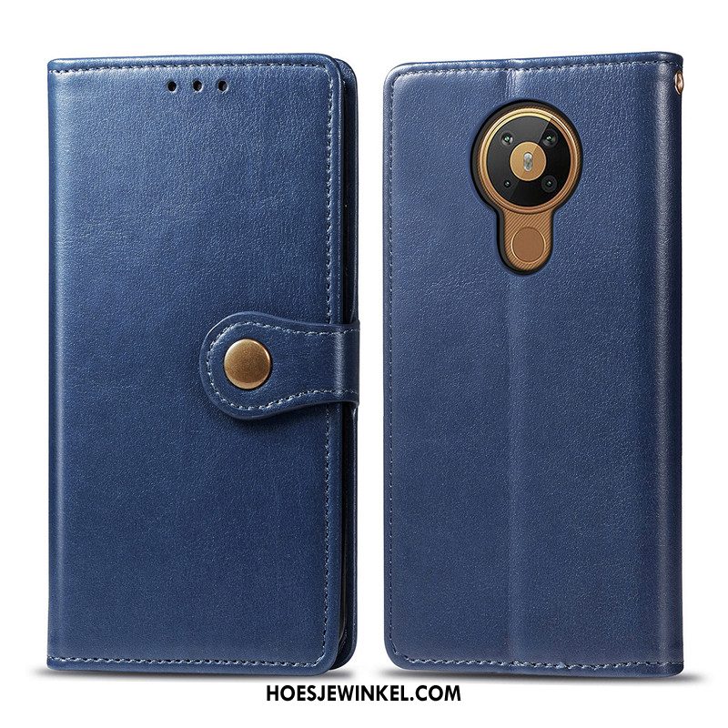 Nokia 5.3 Hoesje Hanger Folio Effen Kleur, Nokia 5.3 Hoesje Eenvoudige Leren Etui Braun