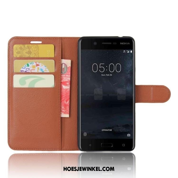 Nokia 5 Hoesje Bescherming Groen Mobiele Telefoon, Nokia 5 Hoesje Kaart Leren Etui