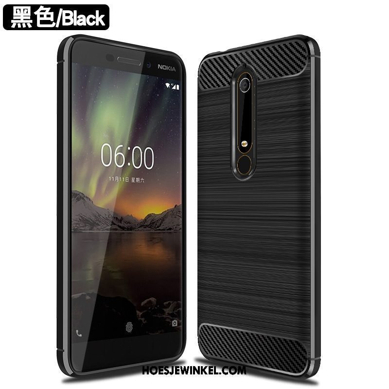 Nokia 6.1 Hoesje Grijs Fiber Zijde, Nokia 6.1 Hoesje Mobiele Telefoon Patroon