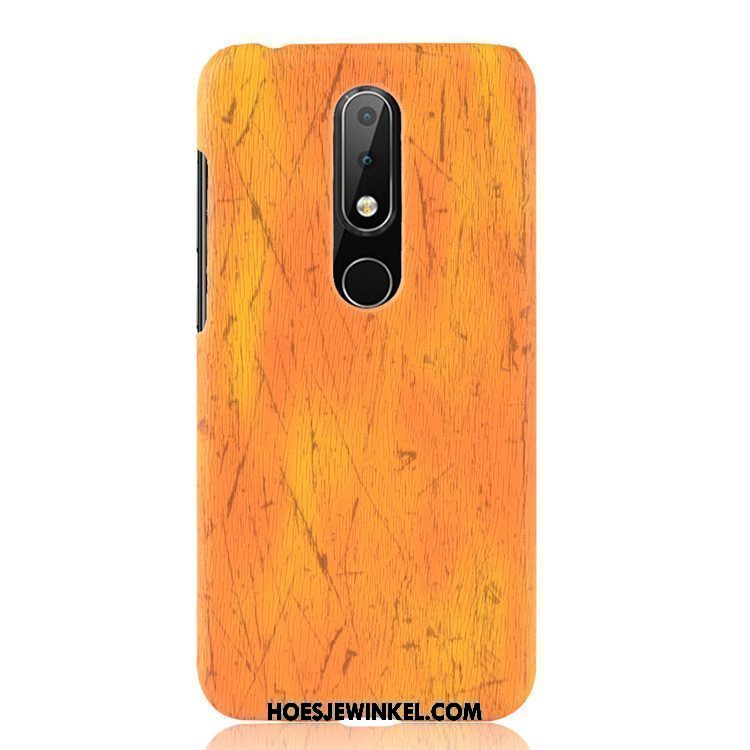 Nokia 6.1 Hoesje Hoes Purper Hard, Nokia 6.1 Hoesje Bescherming Houtnerf