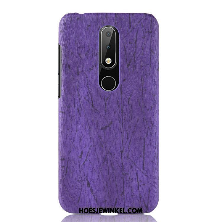 Nokia 6.1 Hoesje Hoes Purper Hard, Nokia 6.1 Hoesje Bescherming Houtnerf