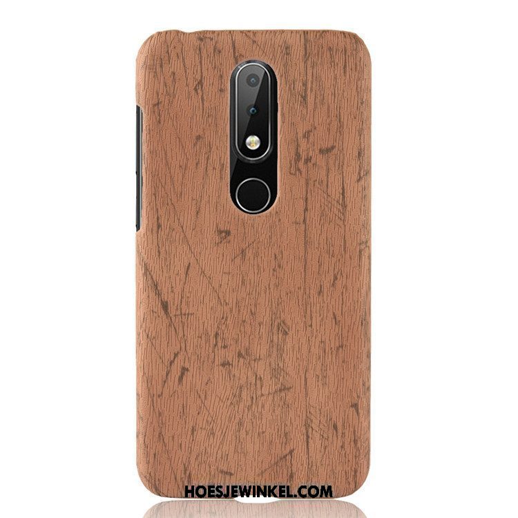 Nokia 6.1 Hoesje Hoes Purper Hard, Nokia 6.1 Hoesje Bescherming Houtnerf