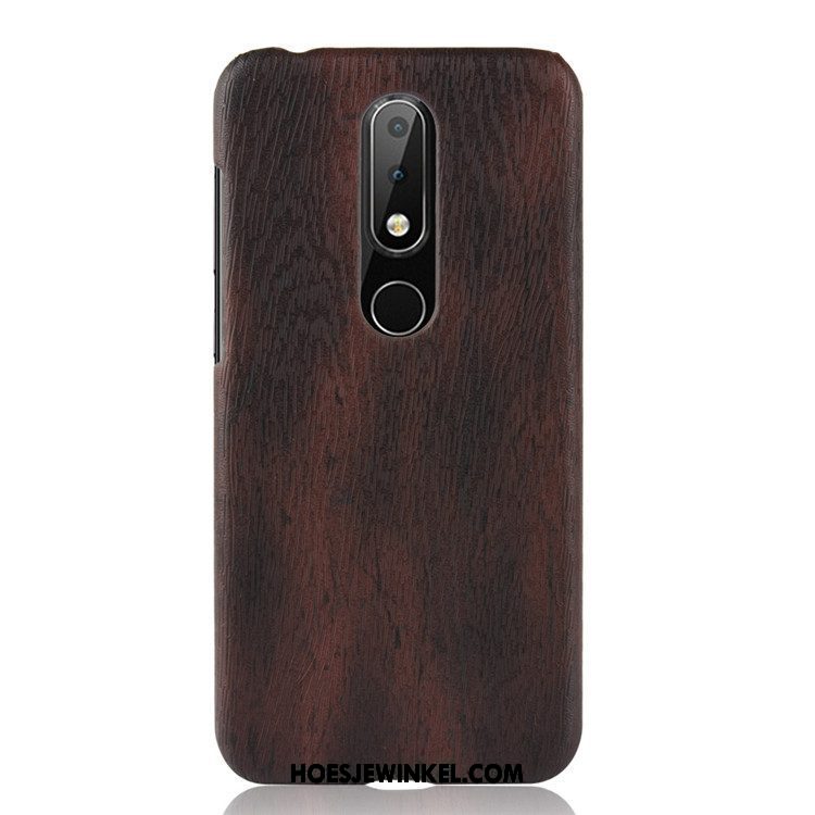 Nokia 6.1 Hoesje Hoes Purper Hard, Nokia 6.1 Hoesje Bescherming Houtnerf