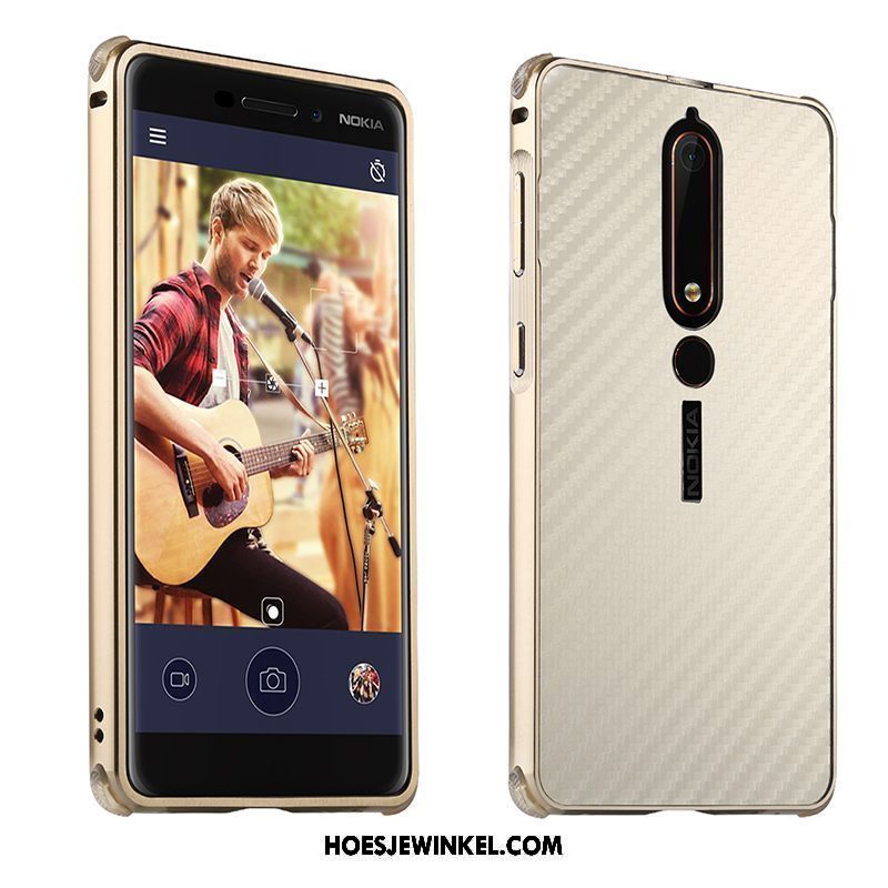 Nokia 6.1 Hoesje Mobiele Telefoon Omlijsting Fiber, Nokia 6.1 Hoesje Rose Goud Hoes