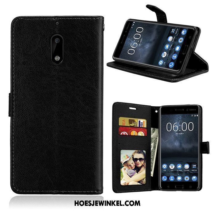 Nokia 6 Hoesje Leren Etui Anti-fall Folio, Nokia 6 Hoesje Bescherming Rood