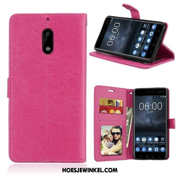 Nokia 6 Hoesje Leren Etui Anti-fall Folio, Nokia 6 Hoesje Bescherming Rood