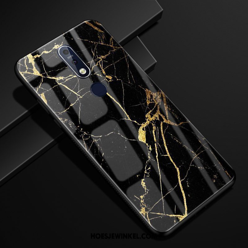 Nokia 7.1 Hoesje Bedrijf Houtnerf Anti-fall, Nokia 7.1 Hoesje Glas Hoes Braun