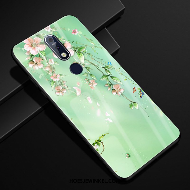 Nokia 7.1 Hoesje Groen Landschap Glas, Nokia 7.1 Hoesje Hoes Mobiele Telefoon