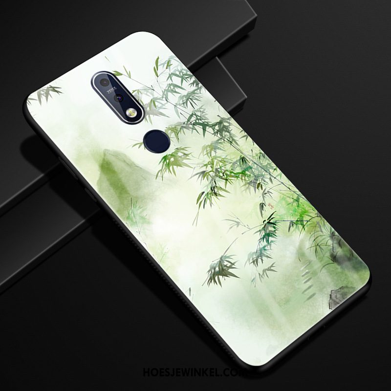 Nokia 7.1 Hoesje Groen Landschap Glas, Nokia 7.1 Hoesje Hoes Mobiele Telefoon