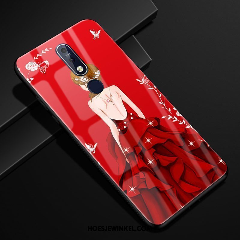 Nokia 7.1 Hoesje Hoes Wit Mobiele Telefoon, Nokia 7.1 Hoesje Rood Glas