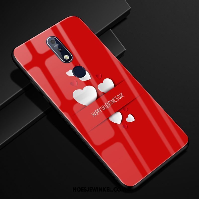 Nokia 7.1 Hoesje Hoes Wit Mobiele Telefoon, Nokia 7.1 Hoesje Rood Glas