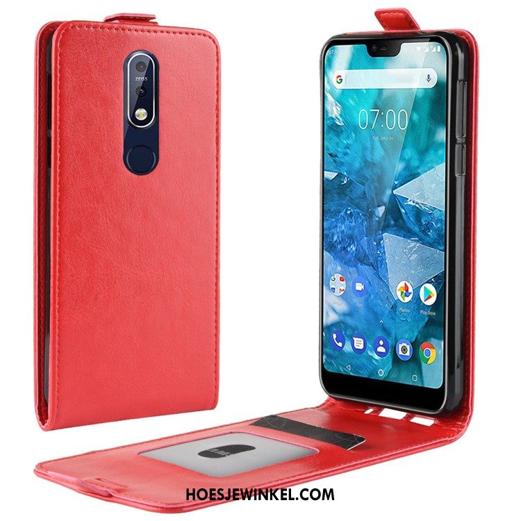 Nokia 7.1 Hoesje Leren Etui Hoes Rood, Nokia 7.1 Hoesje Mobiele Telefoon Bescherming