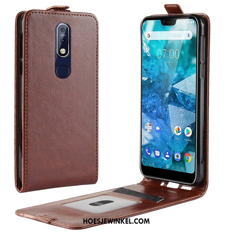 Nokia 7.1 Hoesje Leren Etui Hoes Rood, Nokia 7.1 Hoesje Mobiele Telefoon Bescherming