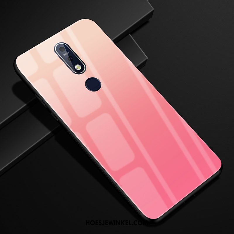 Nokia 7.1 Hoesje Rood Mobiele Telefoon Hoes, Nokia 7.1 Hoesje Anti-fall Glas