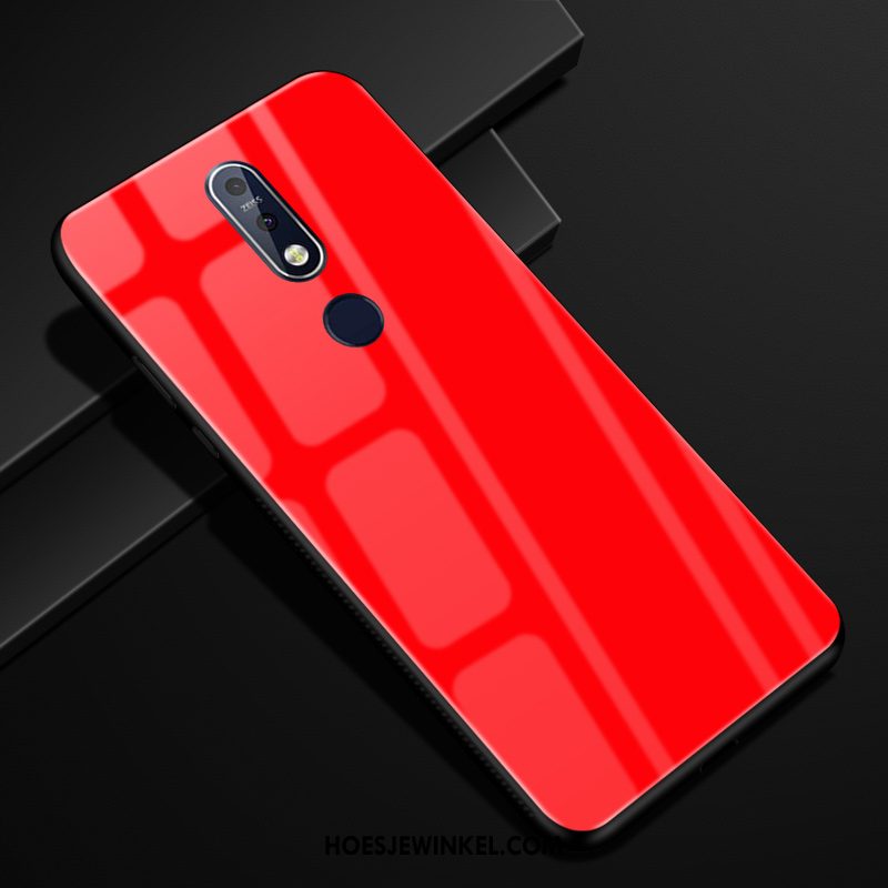 Nokia 7.1 Hoesje Rood Mobiele Telefoon Hoes, Nokia 7.1 Hoesje Anti-fall Glas