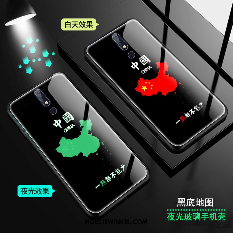 Nokia 7.1 Hoesje Ster Chinese Stijl Lichtende, Nokia 7.1 Hoesje Mobiele Telefoon Rood