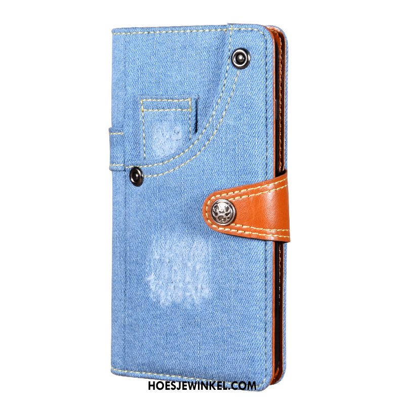 Nokia 7.2 Hoesje Denim Folio Zwart, Nokia 7.2 Hoesje Hoes Leren Etui