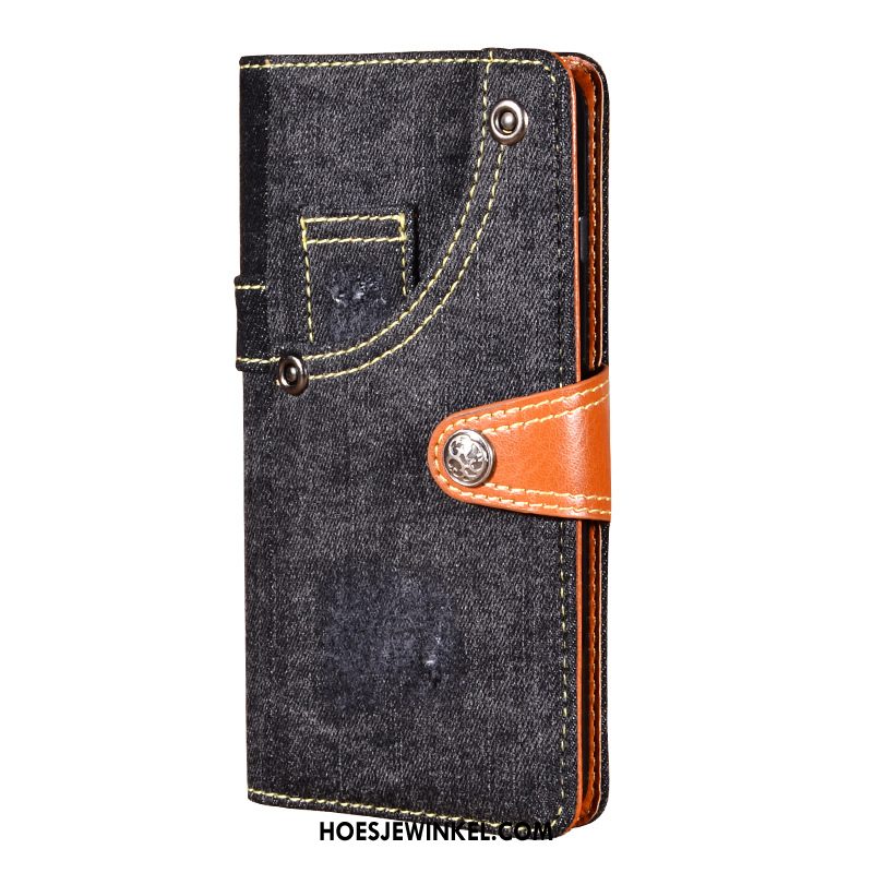 Nokia 7.2 Hoesje Denim Folio Zwart, Nokia 7.2 Hoesje Hoes Leren Etui