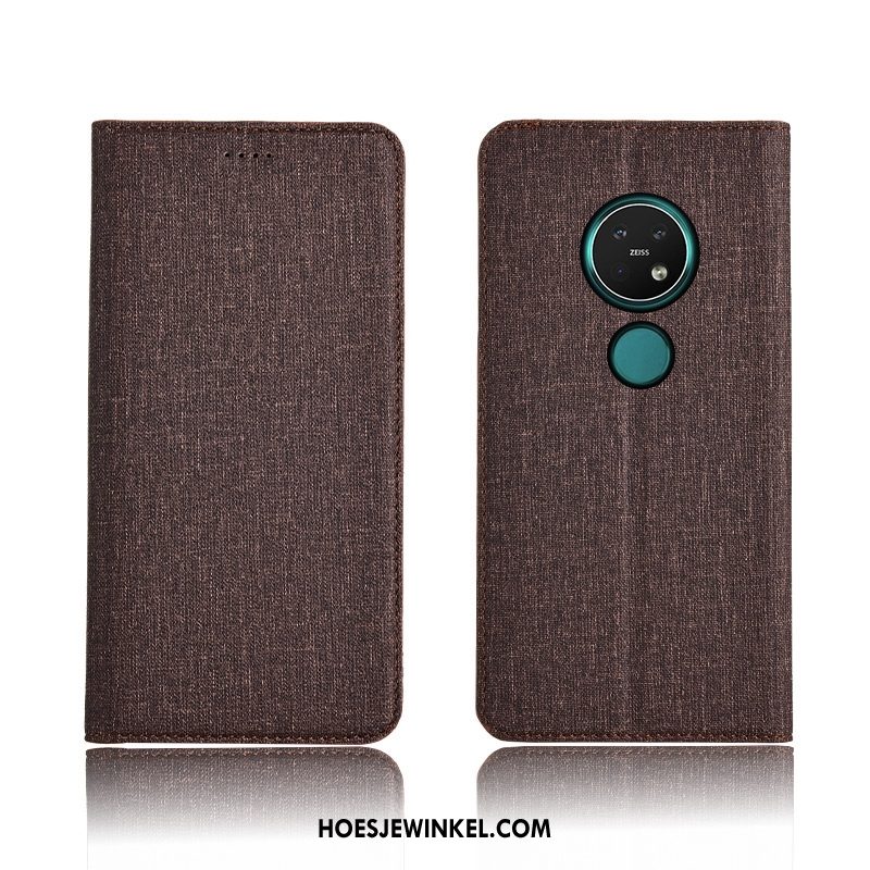 Nokia 7.2 Hoesje Katoen En Linnen Folio Anti-fall, Nokia 7.2 Hoesje All Inclusive Bescherming Braun