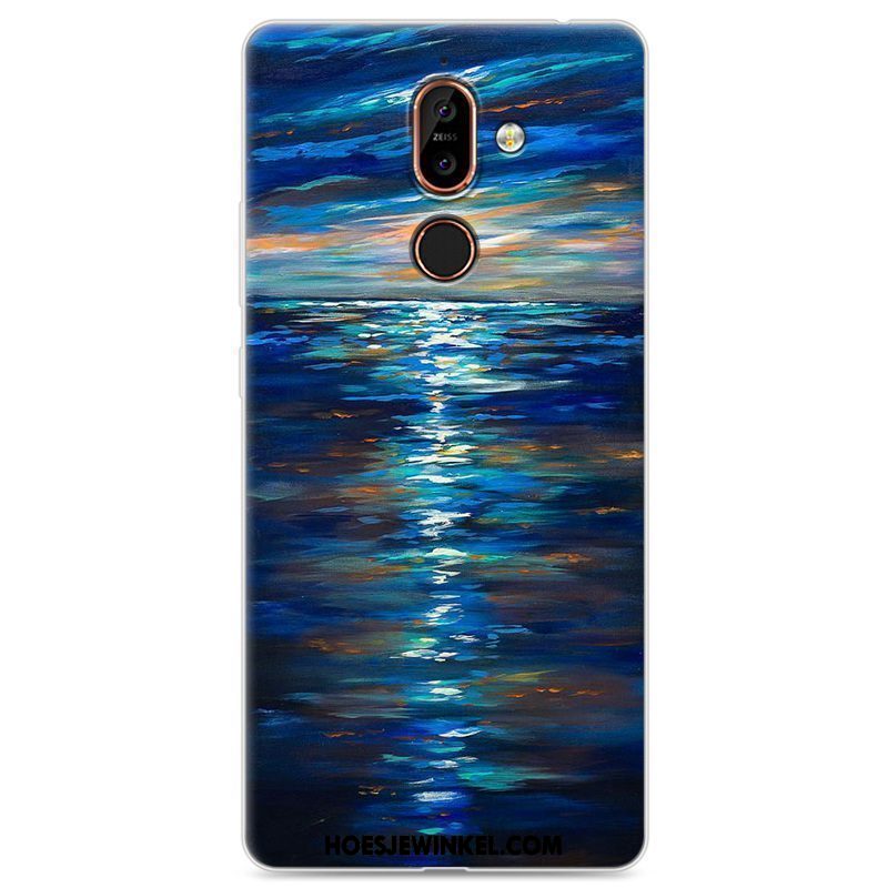 Nokia 7 Plus Hoesje Donkerblauw Anti-fall Hoes, Nokia 7 Plus Hoesje Mobiele Telefoon Trend