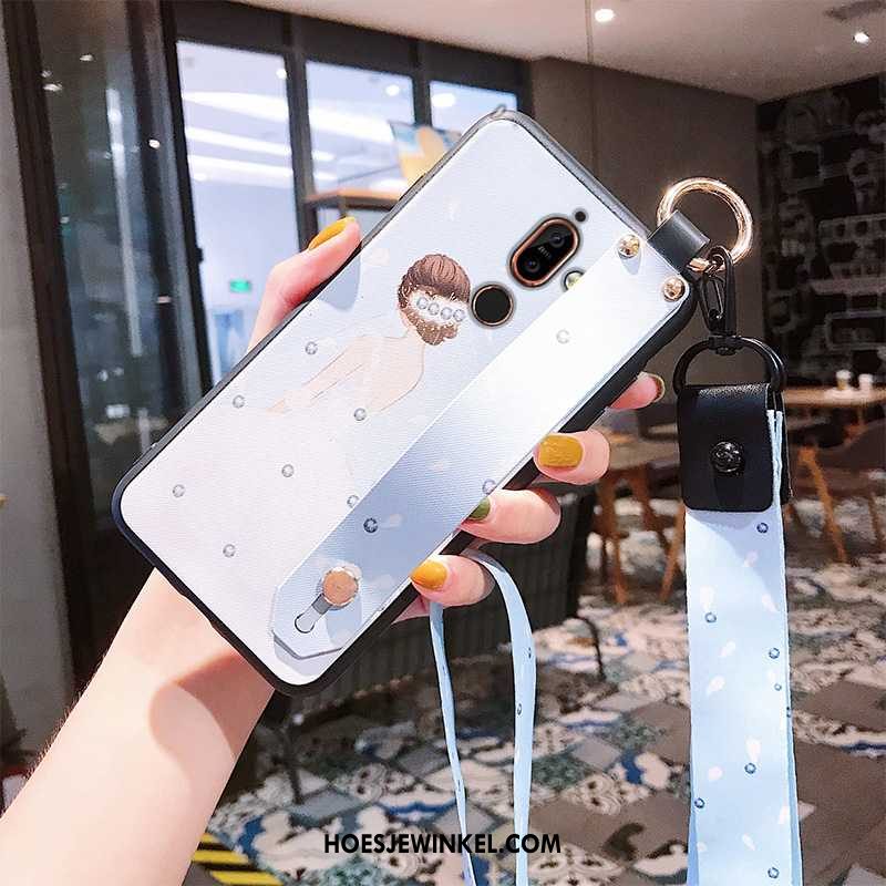 Nokia 7 Plus Hoesje Hanger Roze Schoonheid, Nokia 7 Plus Hoesje Chinese Stijl Pu