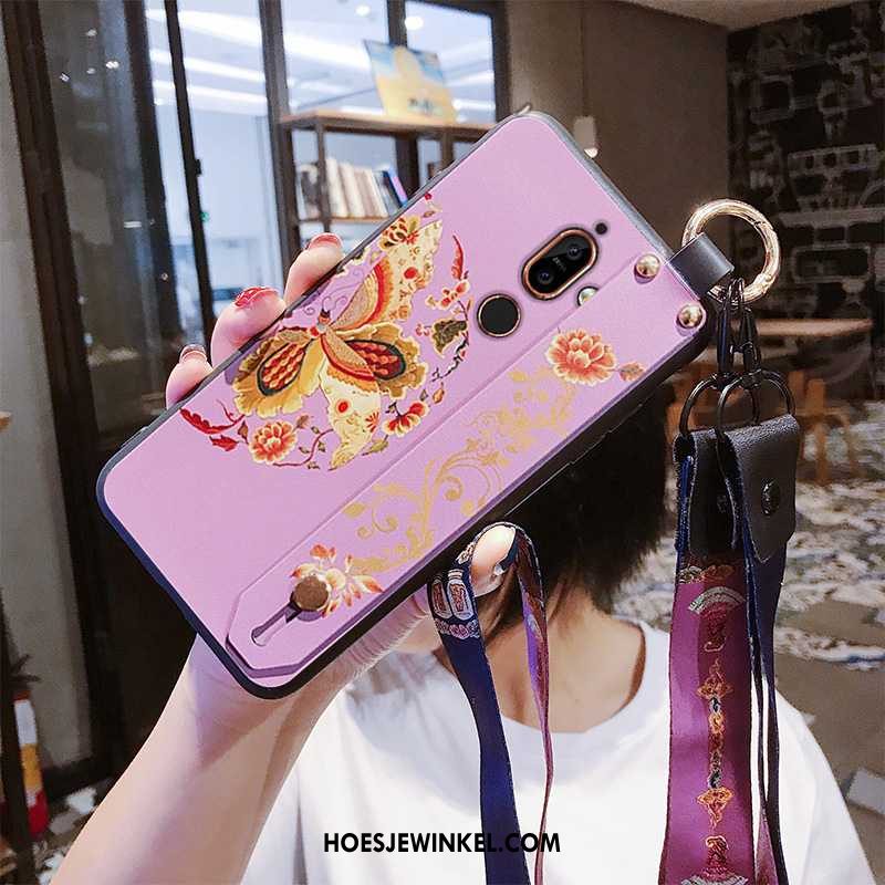 Nokia 7 Plus Hoesje Hanger Roze Schoonheid, Nokia 7 Plus Hoesje Chinese Stijl Pu