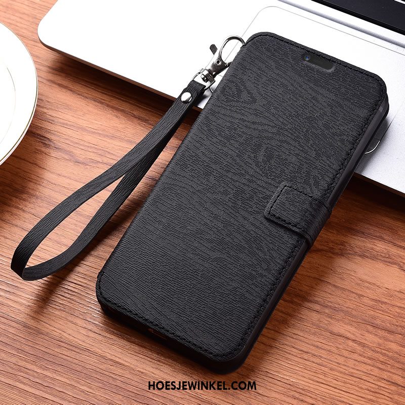 Nokia 7 Plus Hoesje Leren Etui All Inclusive Anti-fall, Nokia 7 Plus Hoesje Magneet Sluit Houtnerf Braun