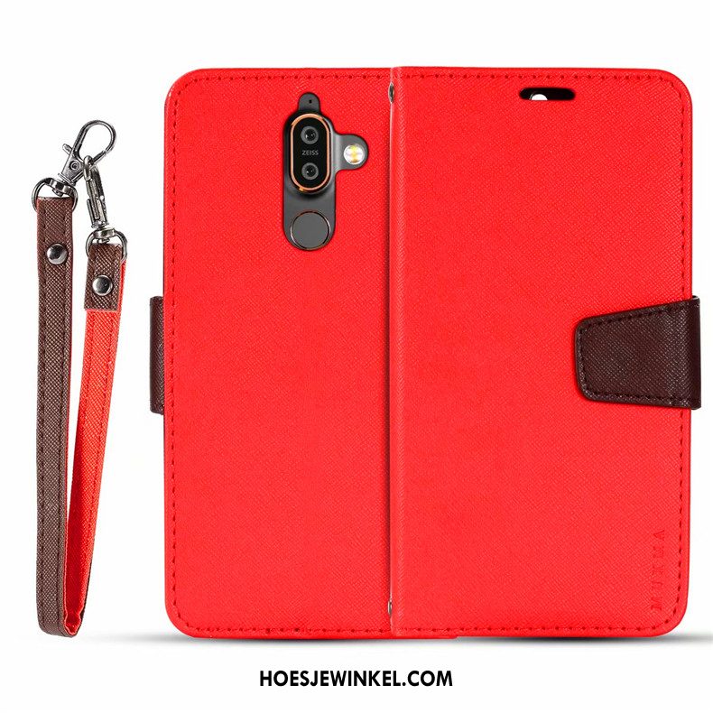 Nokia 7 Plus Hoesje Leren Etui Rood Bescherming, Nokia 7 Plus Hoesje Mobiele Telefoon Clamshell