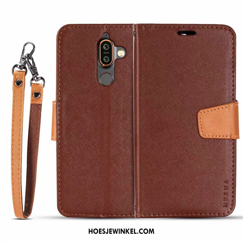 Nokia 7 Plus Hoesje Leren Etui Rood Bescherming, Nokia 7 Plus Hoesje Mobiele Telefoon Clamshell