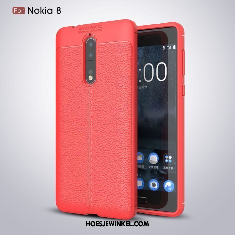 Nokia 8 Hoesje Anti-fall Zacht Nieuw, Nokia 8 Hoesje Bescherming Net Red