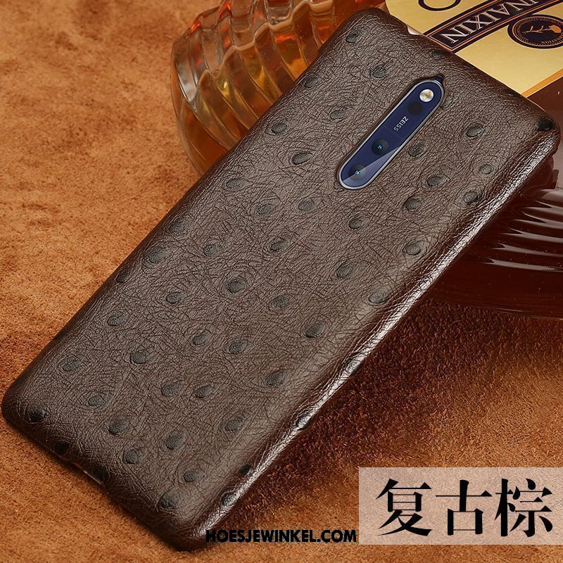 Nokia 8 Hoesje Kunst Leren Etui Rood, Nokia 8 Hoesje Chinese Stijl Vintage