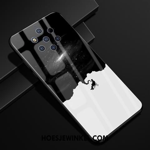 Nokia 9 Pureview Hoesje Blauw Scheppend Patroon, Nokia 9 Pureview Hoesje Glas Bescherming