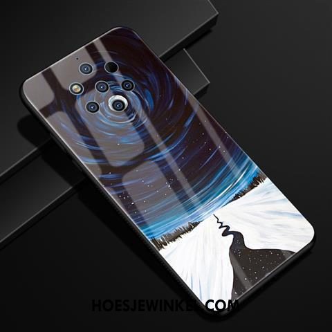 Nokia 9 Pureview Hoesje Blauw Scheppend Patroon, Nokia 9 Pureview Hoesje Glas Bescherming