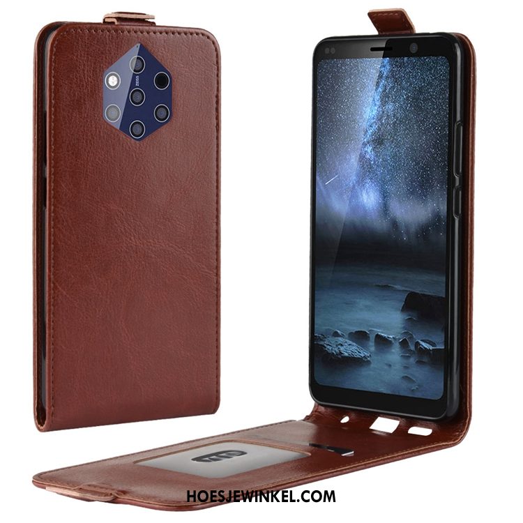 Nokia 9 Pureview Hoesje Kaart Folio Mobiele Telefoon, Nokia 9 Pureview Hoesje Leren Etui Braun