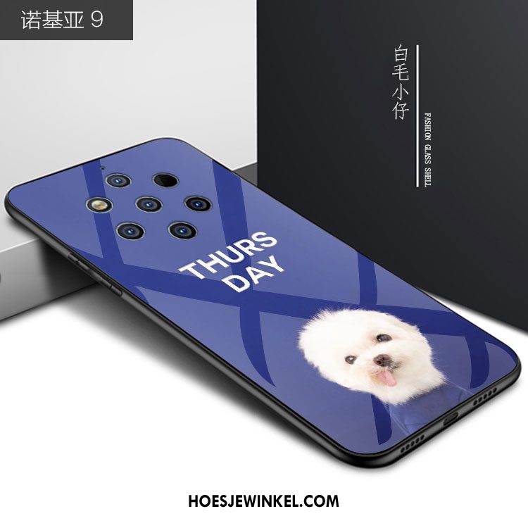 Nokia 9 Pureview Hoesje Lovers Blauw Trend, Nokia 9 Pureview Hoesje Spotprent Glas