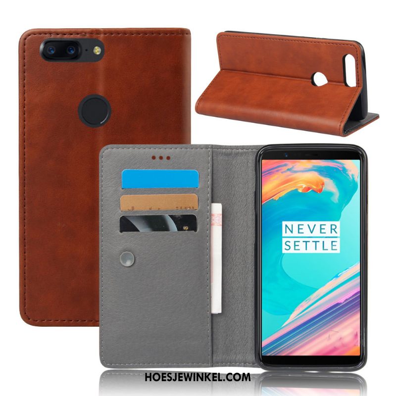 Oneplus 5t Hoesje Bedrijf Leren Etui Bescherming, Oneplus 5t Hoesje Grijs Vintage