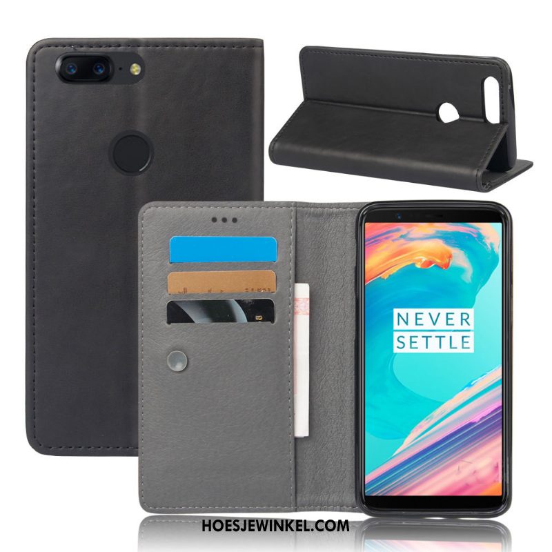 Oneplus 5t Hoesje Bedrijf Leren Etui Bescherming, Oneplus 5t Hoesje Grijs Vintage