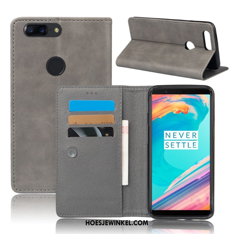 Oneplus 5t Hoesje Bedrijf Leren Etui Bescherming, Oneplus 5t Hoesje Grijs Vintage