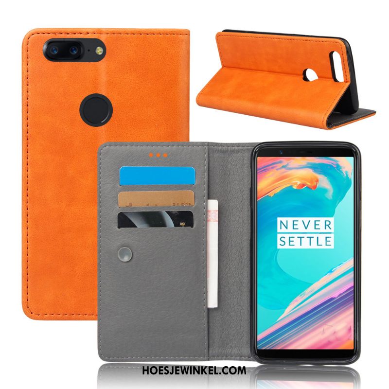 Oneplus 5t Hoesje Bedrijf Leren Etui Bescherming, Oneplus 5t Hoesje Grijs Vintage