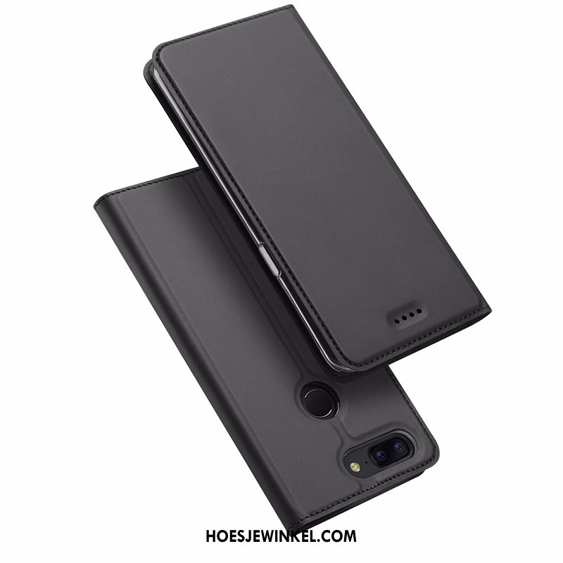 Oneplus 5t Hoesje Folio Bescherming Zwart, Oneplus 5t Hoesje Kaart Leren Etui