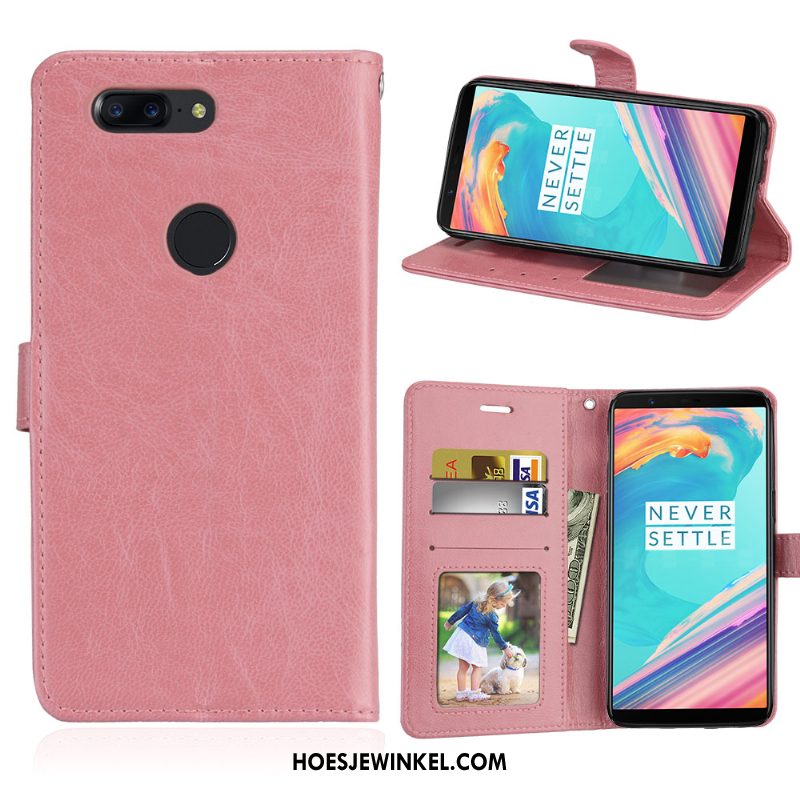 Oneplus 5t Hoesje Rood Folio Portemonnee, Oneplus 5t Hoesje Leren Etui Mobiele Telefoon