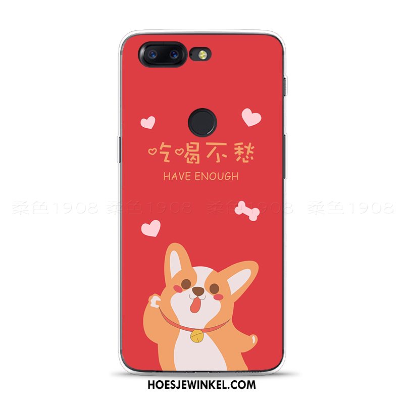 Oneplus 5t Hoesje Rood Zacht Chinese Stijl, Oneplus 5t Hoesje Vreugdevol Hond