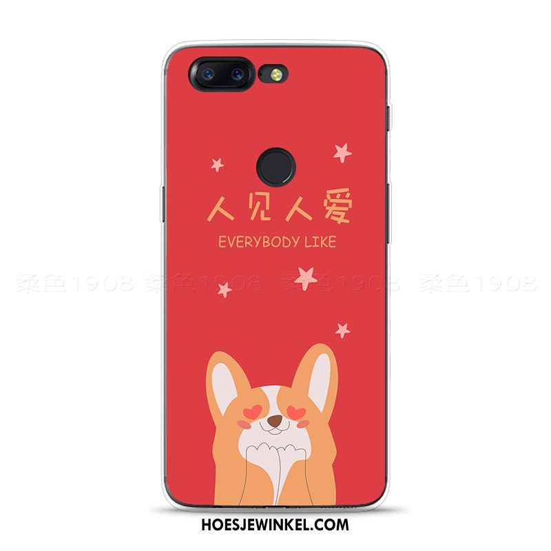 Oneplus 5t Hoesje Rood Zacht Chinese Stijl, Oneplus 5t Hoesje Vreugdevol Hond